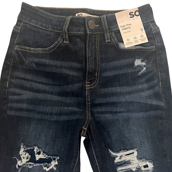 Kohls SO Juniors High Rise Jegging Superstretch Size 5 Medium Dark Destructed - Picture 4 of 6